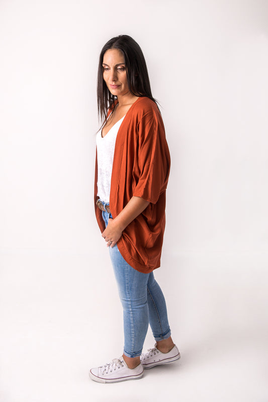 Short Plain Kimono - Rust