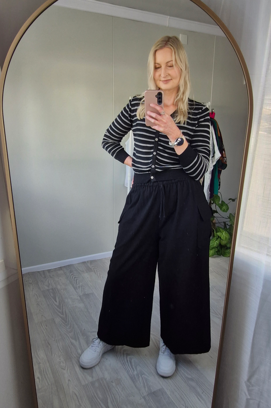 B/W - Striped Button-Up Cardi