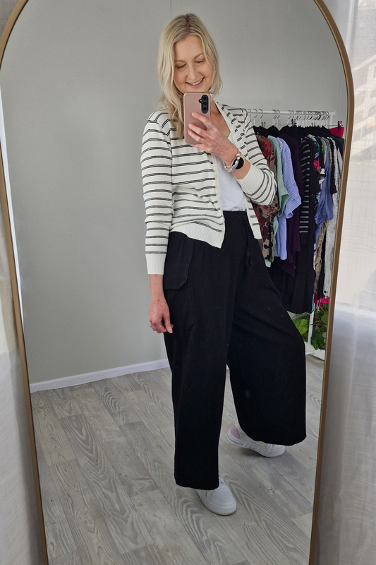 W/B - Striped Button-Up Cardi