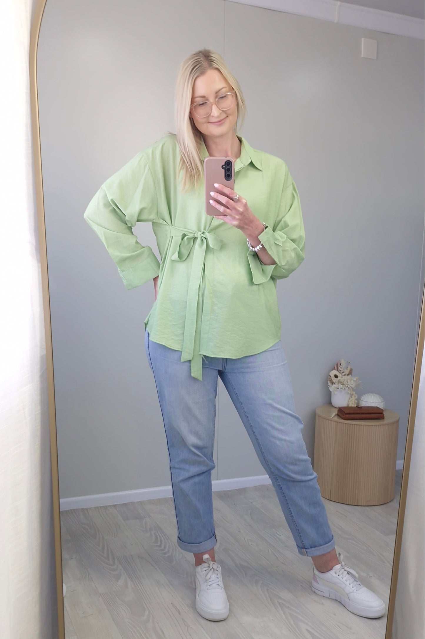 Tie Front Button Up Shirt - Lime