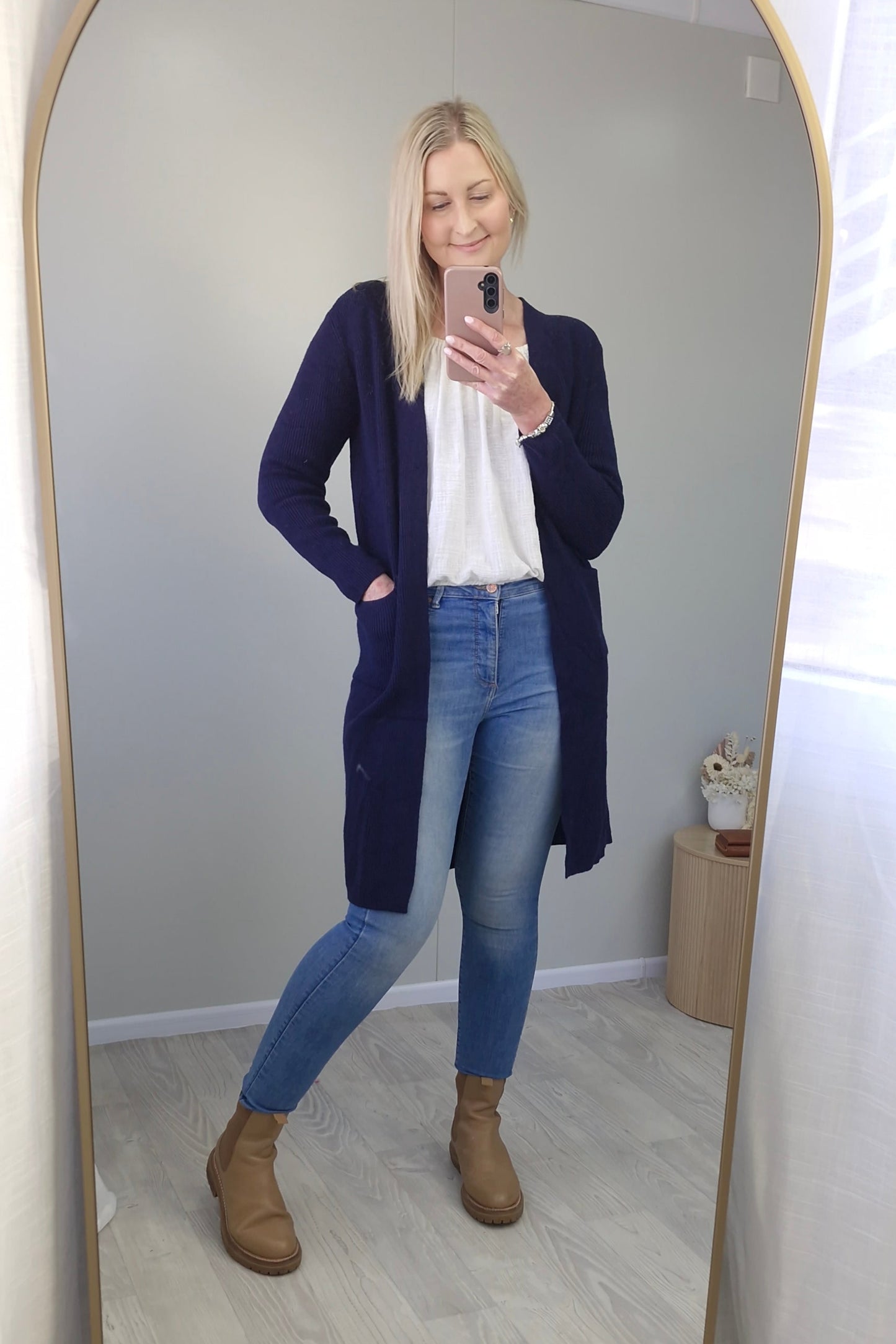 Navy Ribbed Longline Cardigan