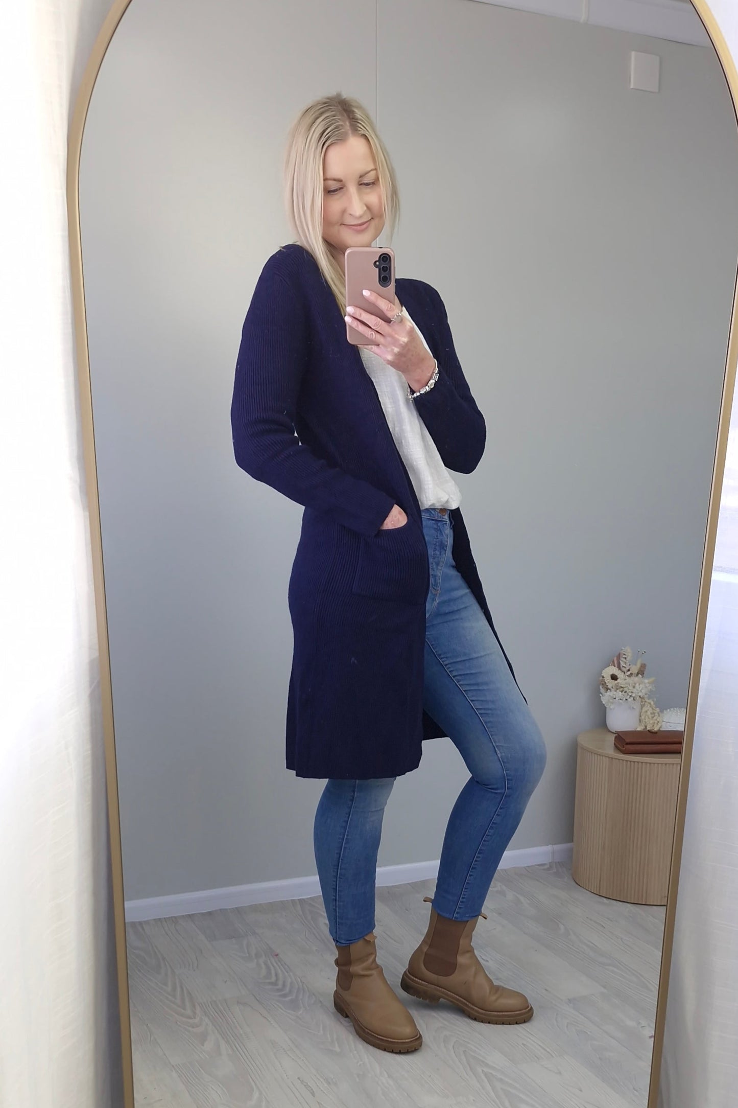 Navy Ribbed Longline Cardigan