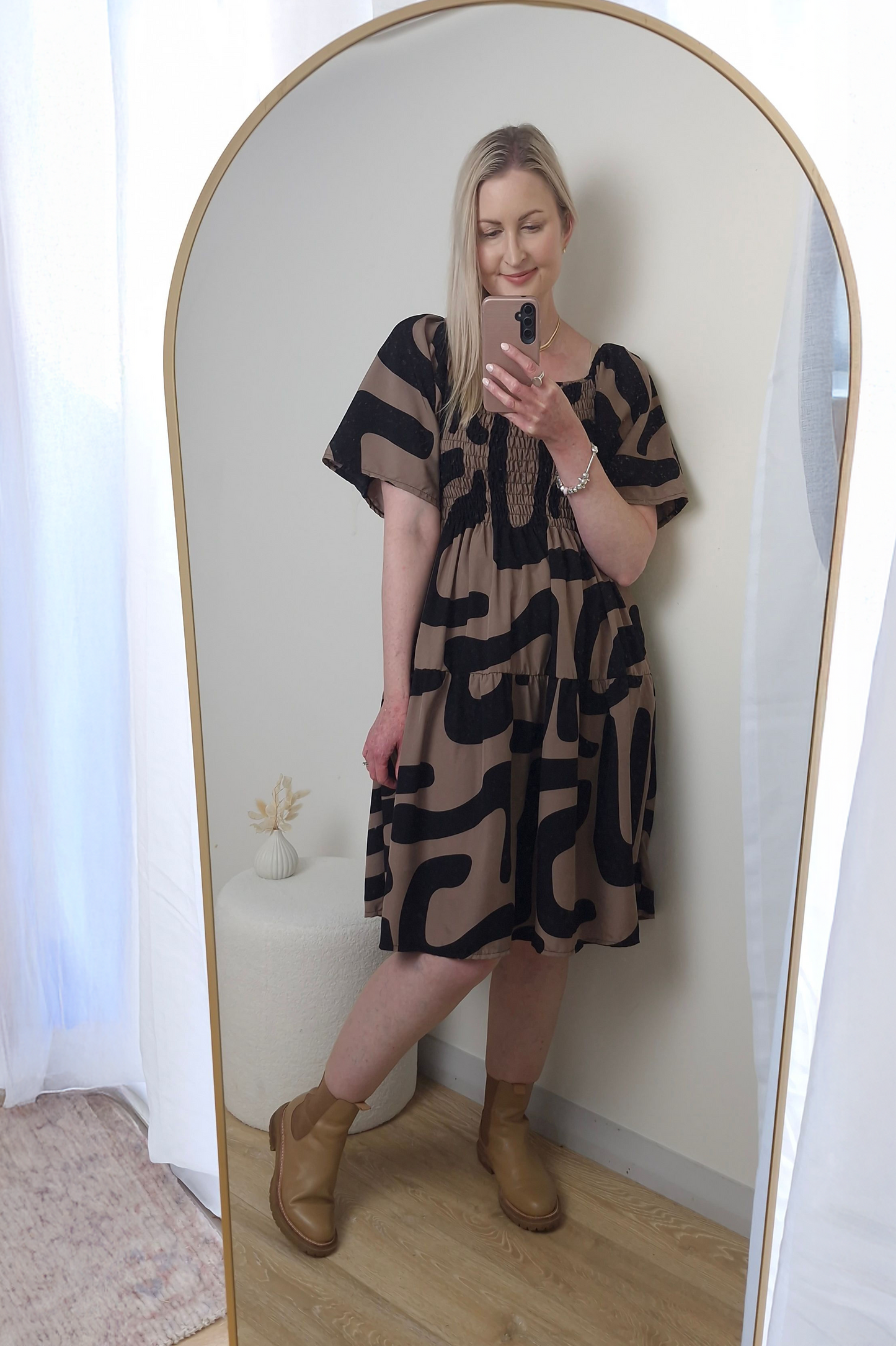 Shirred Bust Louisa Dress - Moody Abstract