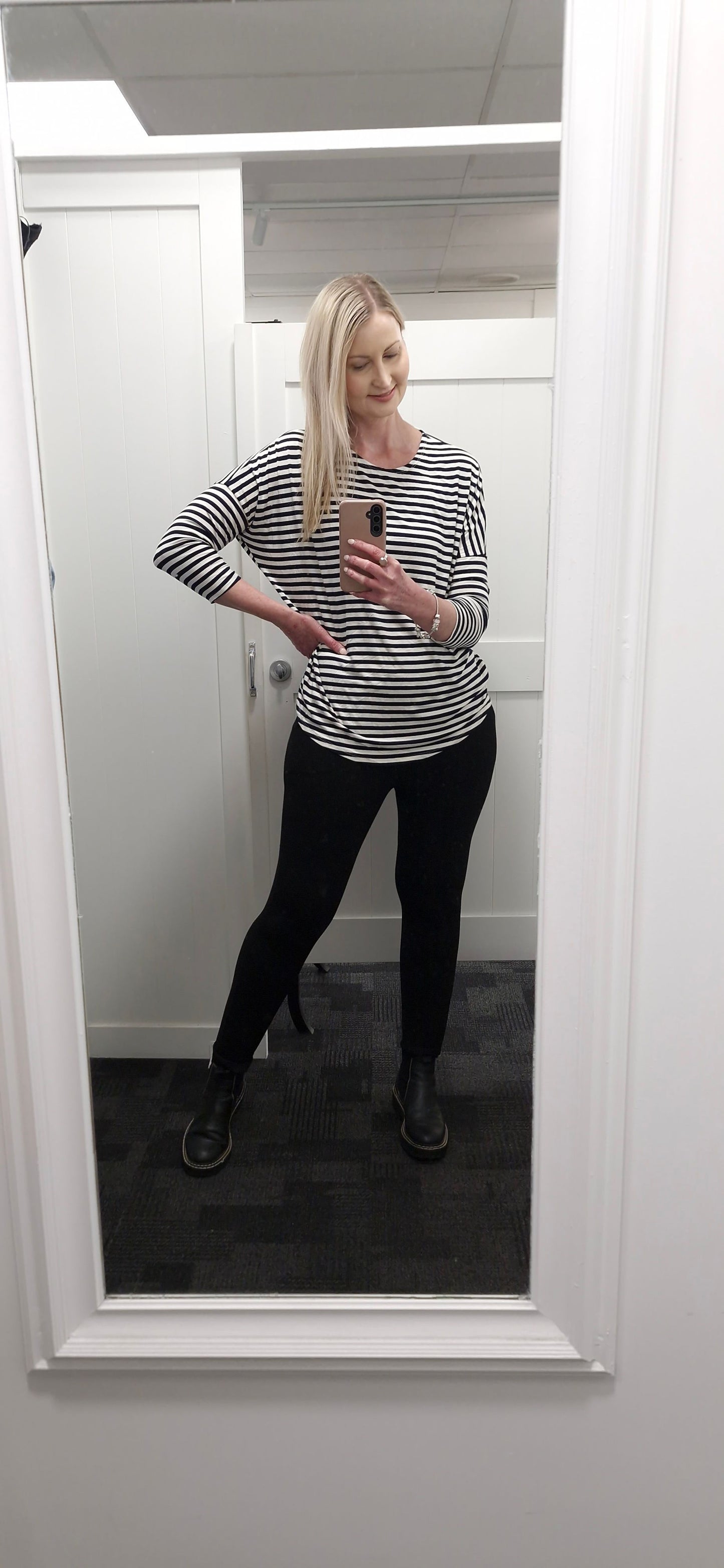 Narrow Stripe Batwing Molly Top - Navy & White