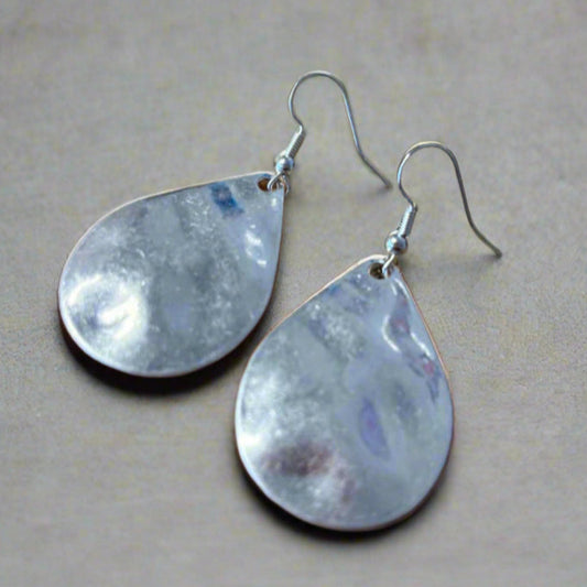 Brushed Silver Teardrop Earrings