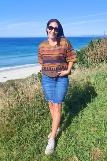 Short Sleeve Verity Tie Top - Autumn Horizontal Stripe