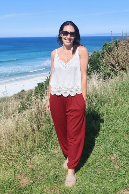 Loose Tie Palazzo Pants - Wine