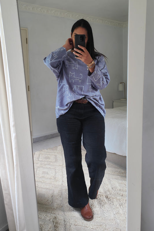 Funky Cat Print Top - Blue