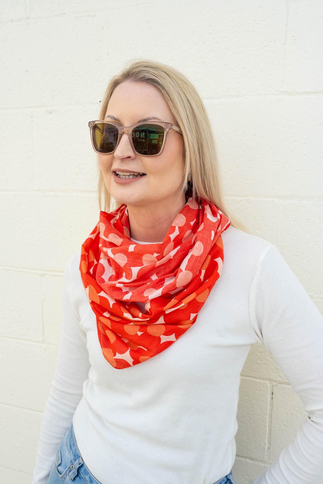 Cotton Scarf - Flower Red Lightweight Infinity