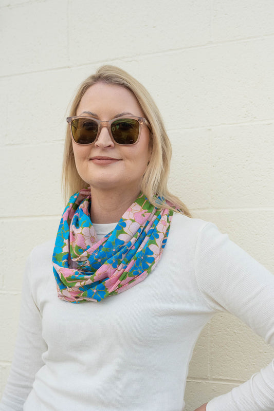 Cotton Scarf - Blue Vintage Lightweight Infinity