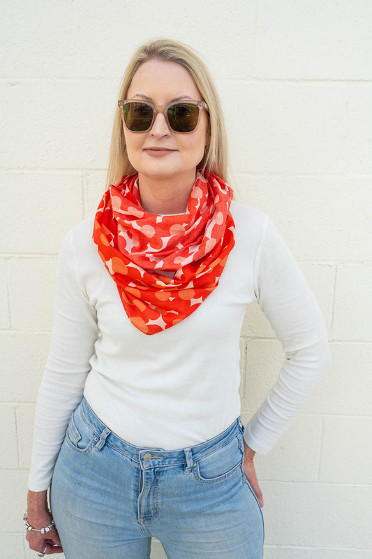 Cotton Scarf - Flower Red Lightweight Infinity