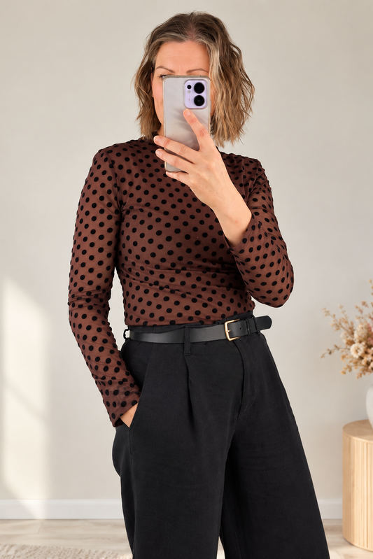 Chocolate Polka Dot Mesh Top