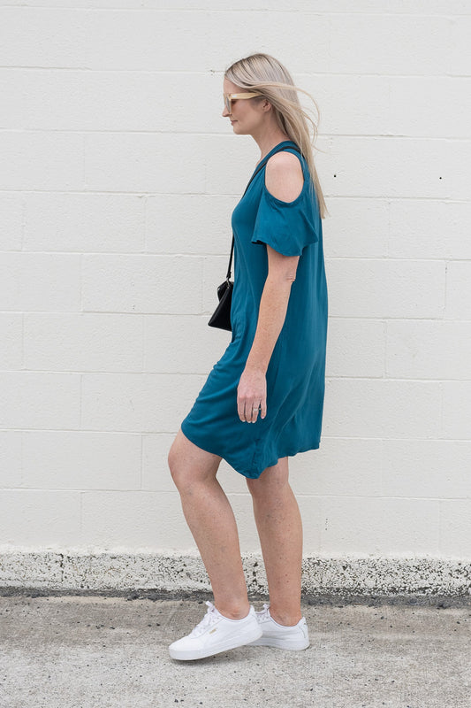Cold Shoulder Kinsley Dress - Teal