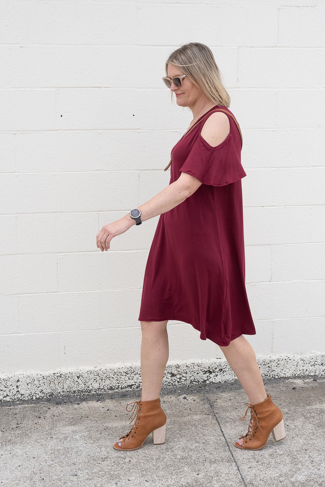 Cold Shoulder Kinsley Dress - Wine