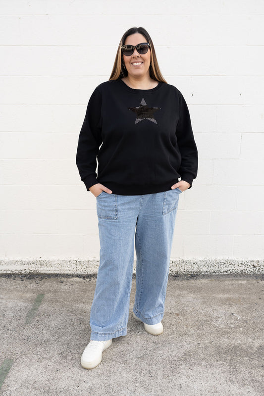 Star Sequin Sweat - Black