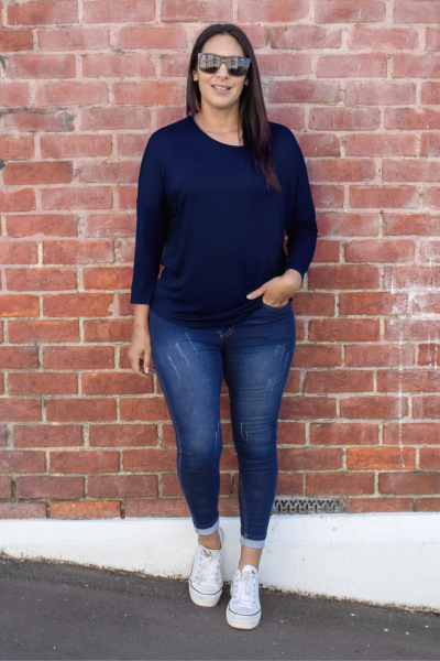 Plain Batwing Molly Top - Navy