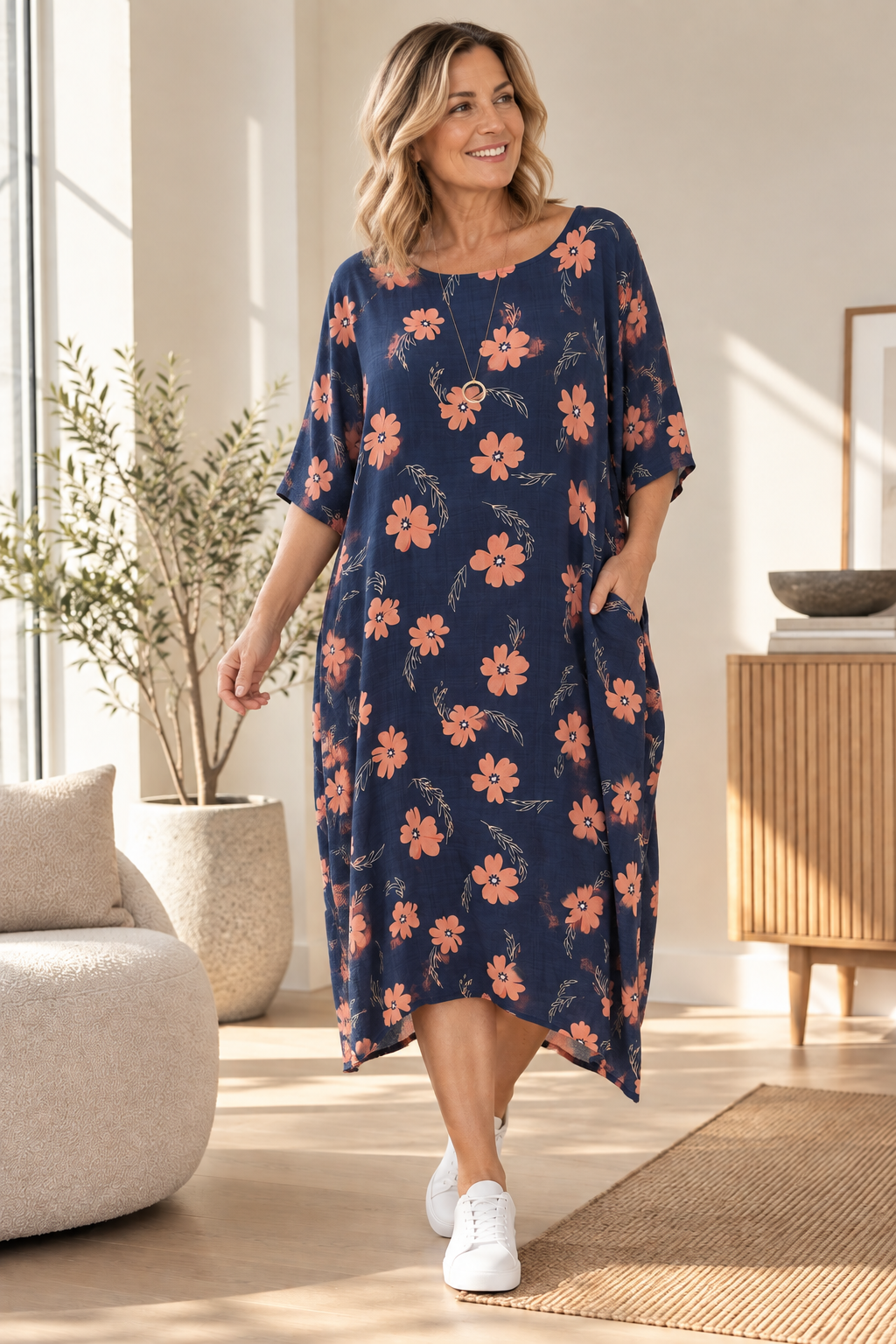 Midnight Coral - Curvier Smock Dress