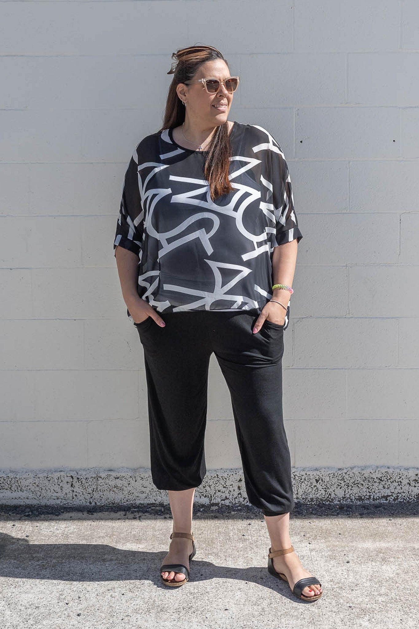PRE-ORDER** B/W Pattern Draped Top - Vogue Collection