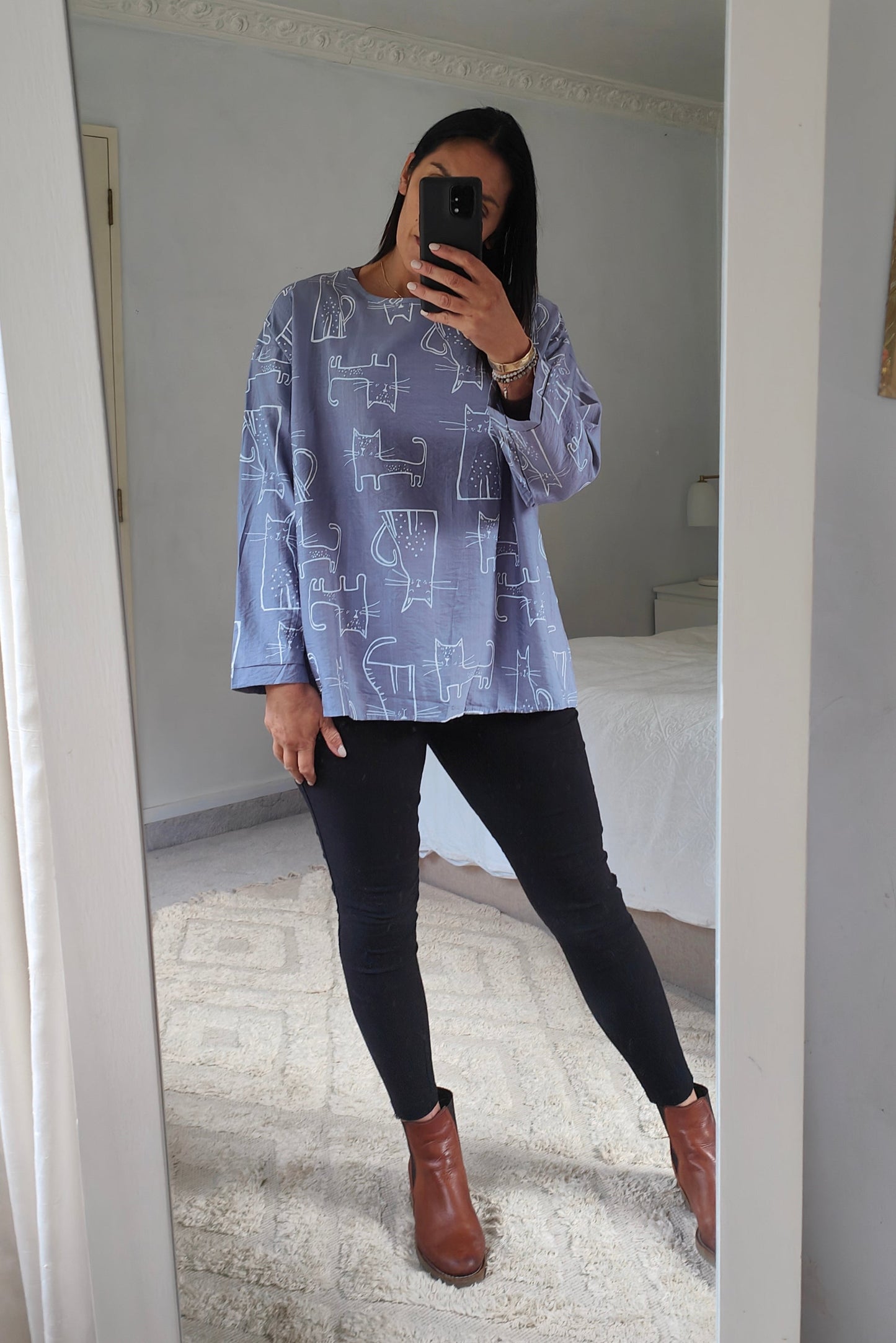 Funky Cat Print Top - Blue