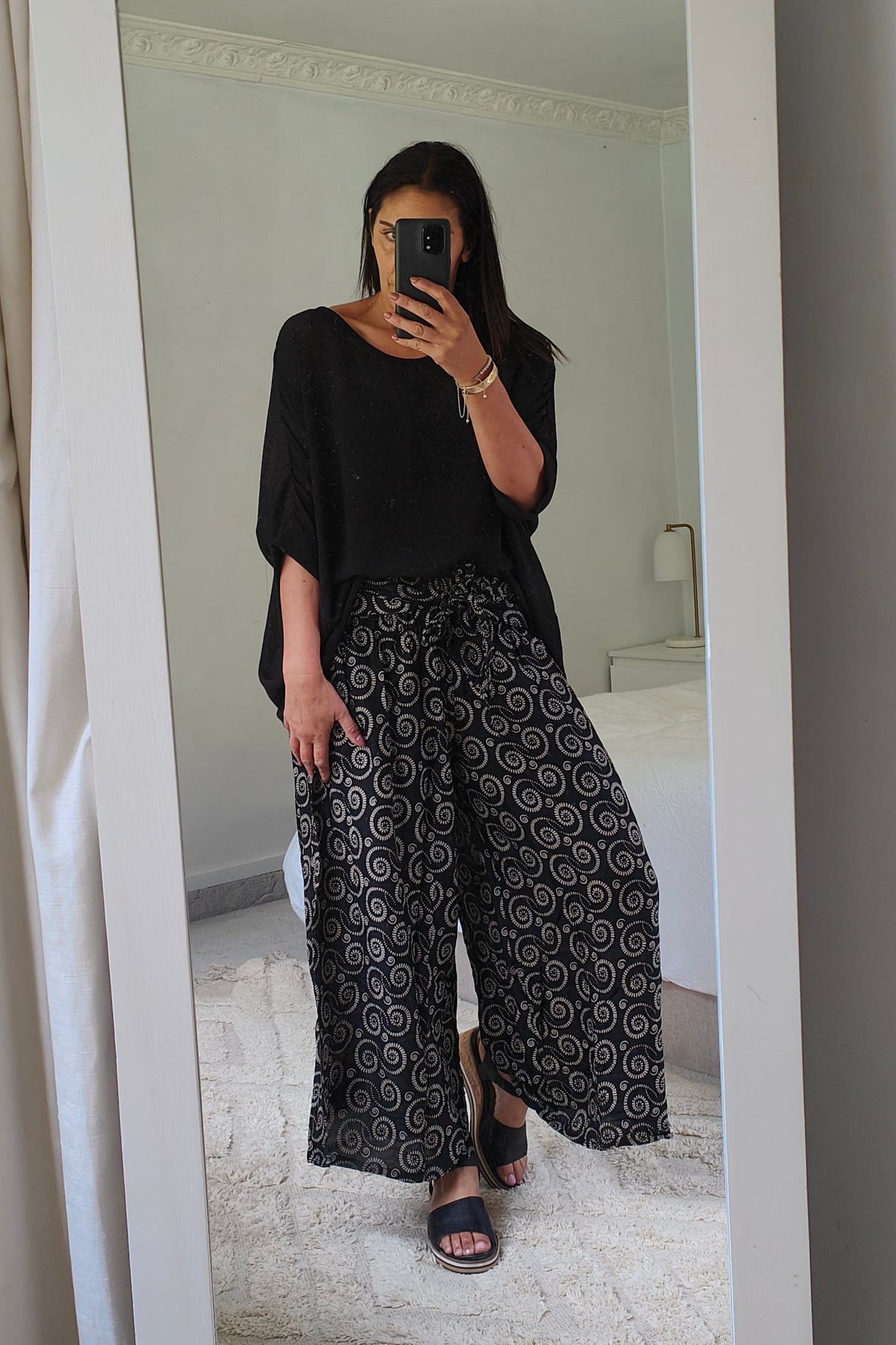 Loose Tie Palazzo Pants - Antique Spiral