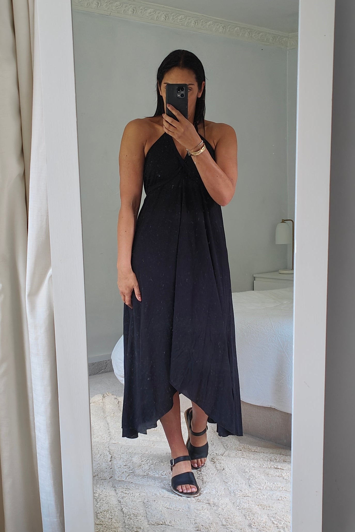 Halter Tie Dovetail Dress - Black