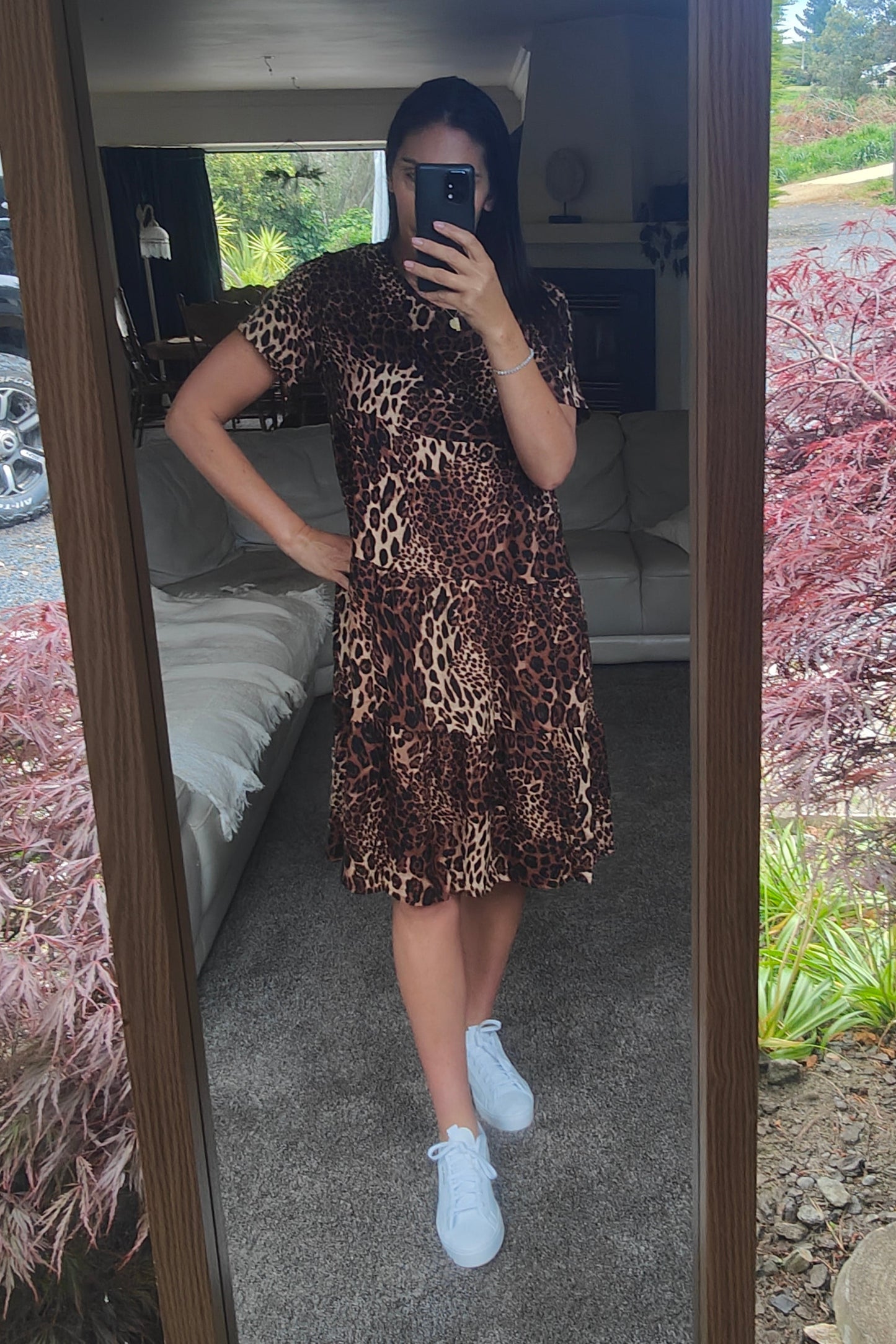 Tiered Midi Dress - Animal Print