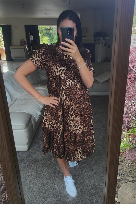 Tiered Midi Dress - Animal Print