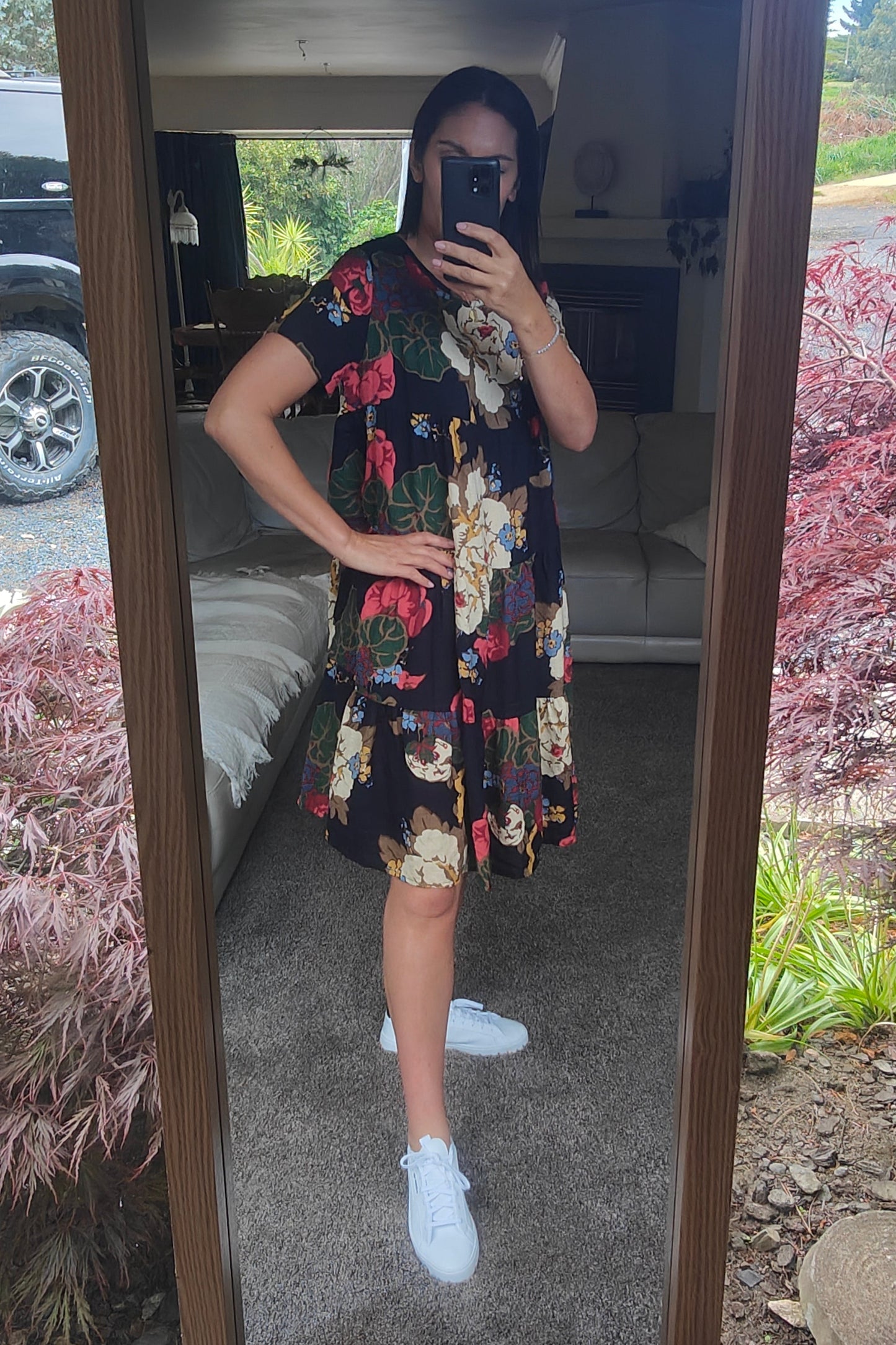 Tiered Midi Dress - Navy Floral