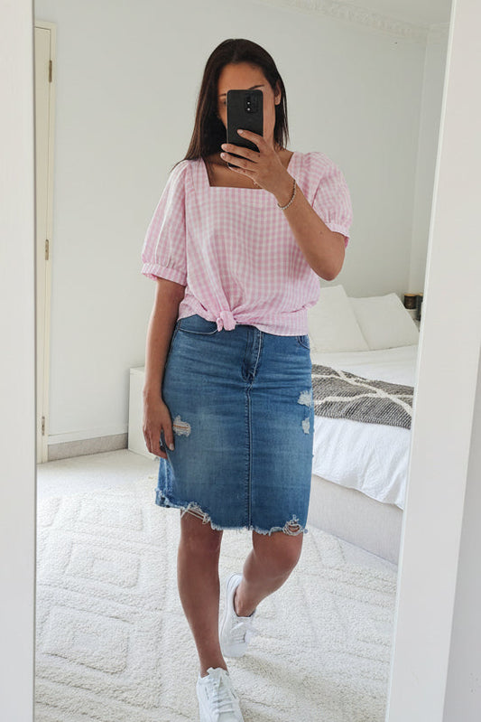Elsie Gingham Top - Pink