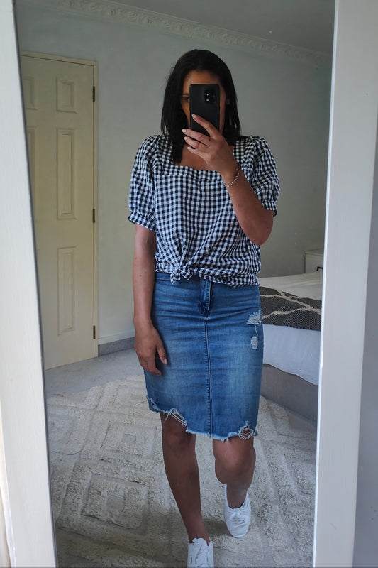 Elsie Gingham Top - Black