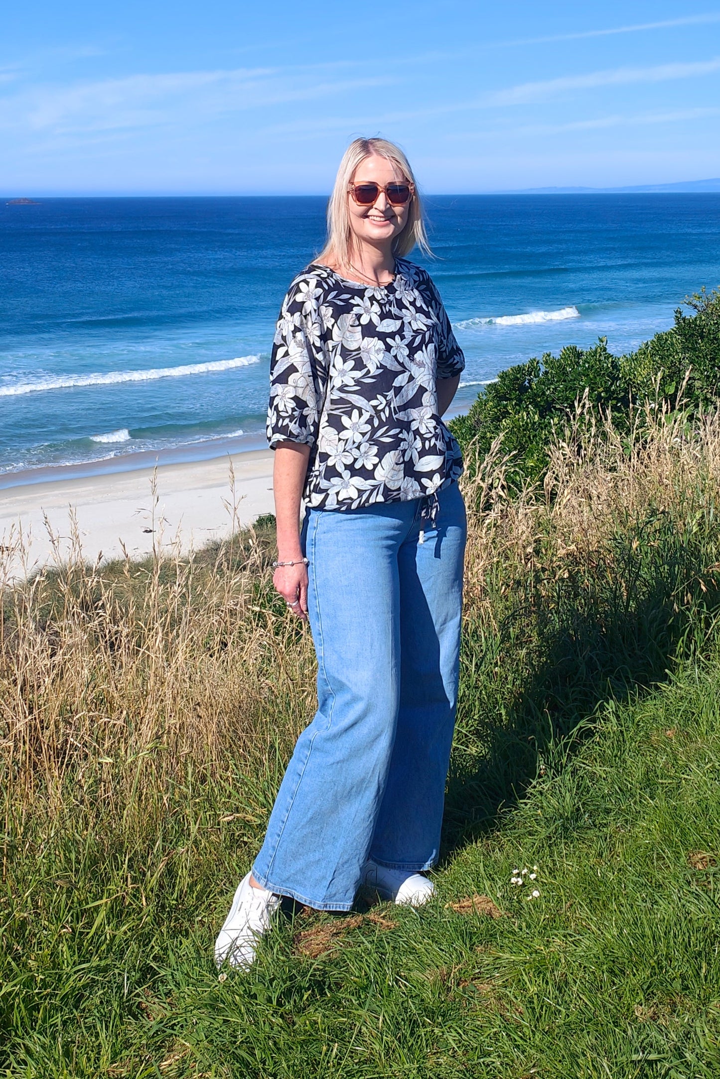 Short Sleeve Verity Tie Top - Misty Tropics