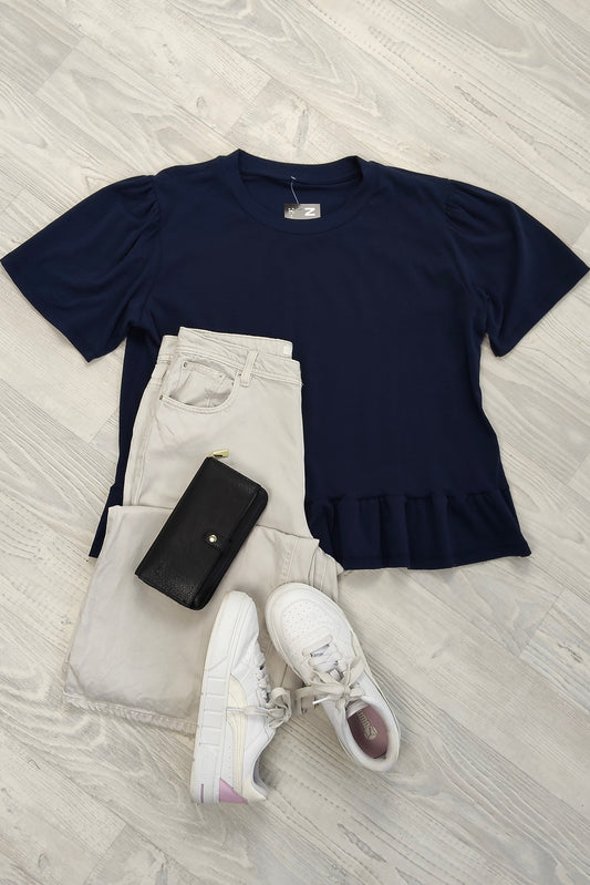 Lyla Ruffle Tee - Navy