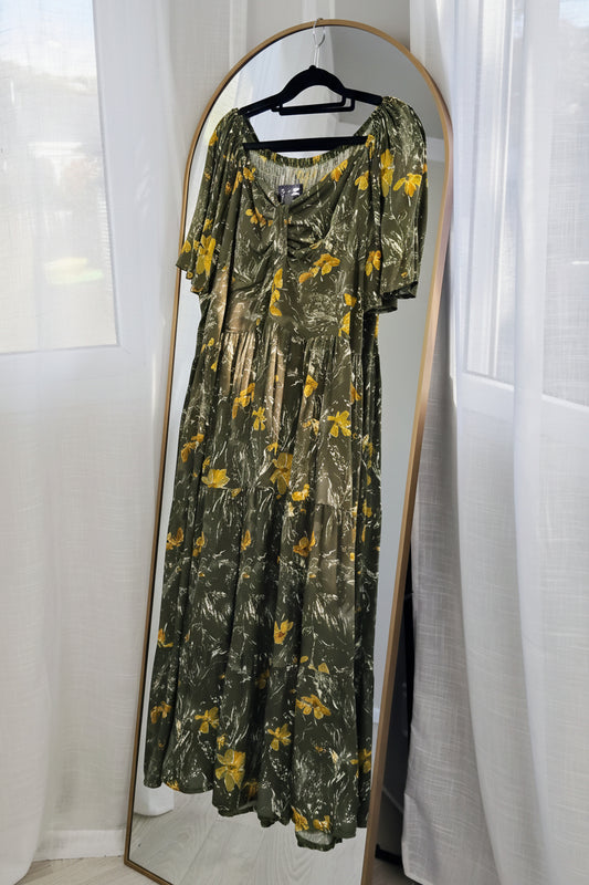 Sweetheart Solstice Dress - Sage & Mustard Floral