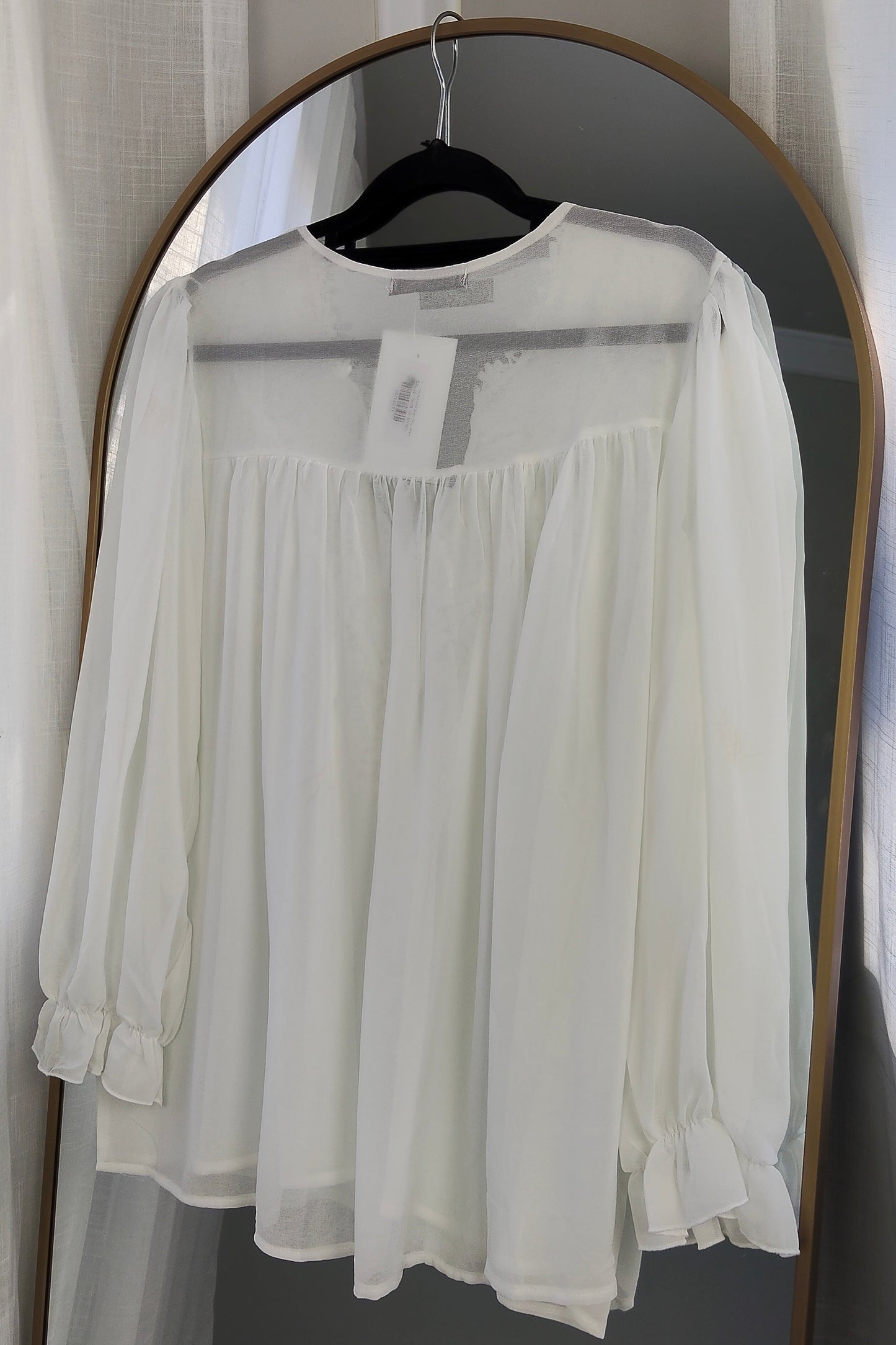 Embroidery Neckline Sheer Top - White