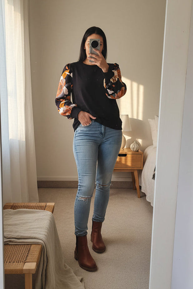 Orange Floral Sleeve Melbourne Top