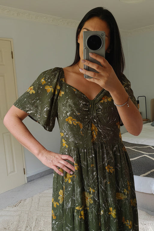 Sweetheart Solstice Dress - Sage & Mustard Floral