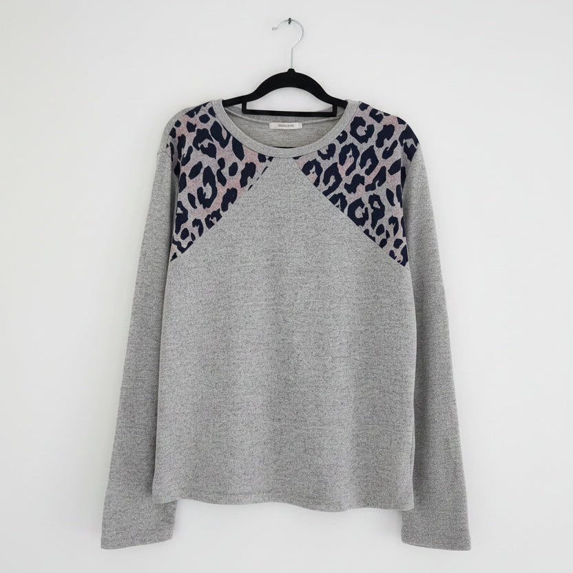 Animal Insert Leoni Top - Grey Marl