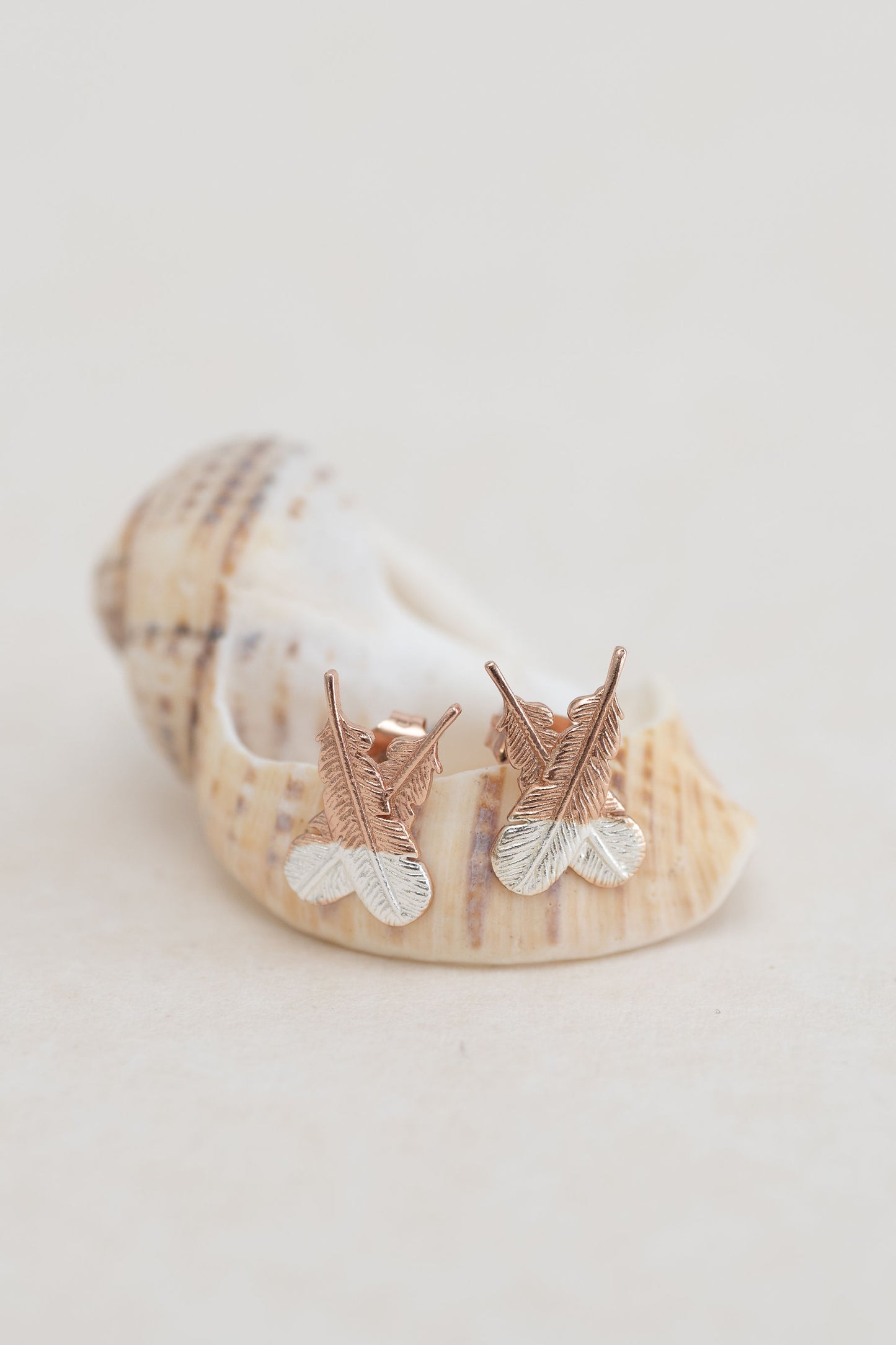 Rose Gold - Crossed Huia Feather Studs