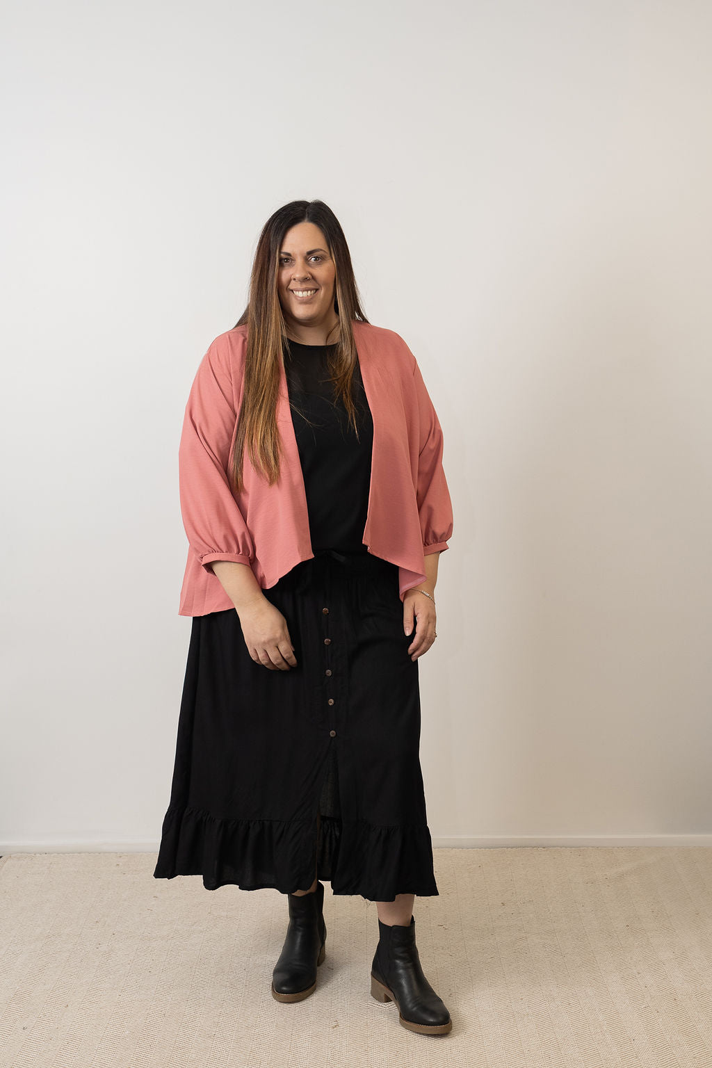 Plain Black - Button Front Magnolia Maxi Skirt