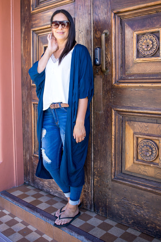 Long Plain Kimono - Navy