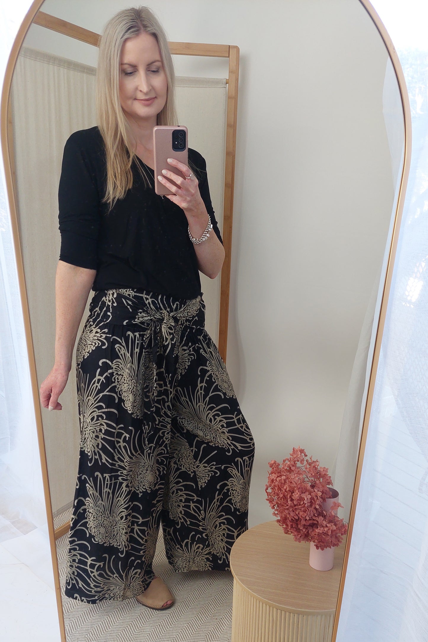 Loose Tie Palazzo Pants - Dahlia