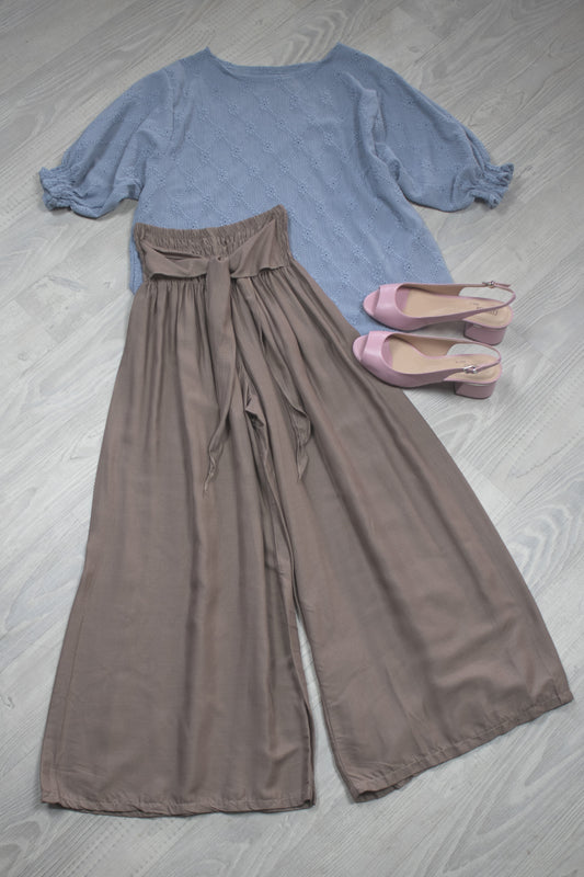 Loose Tie Palazzo Pants - Latte