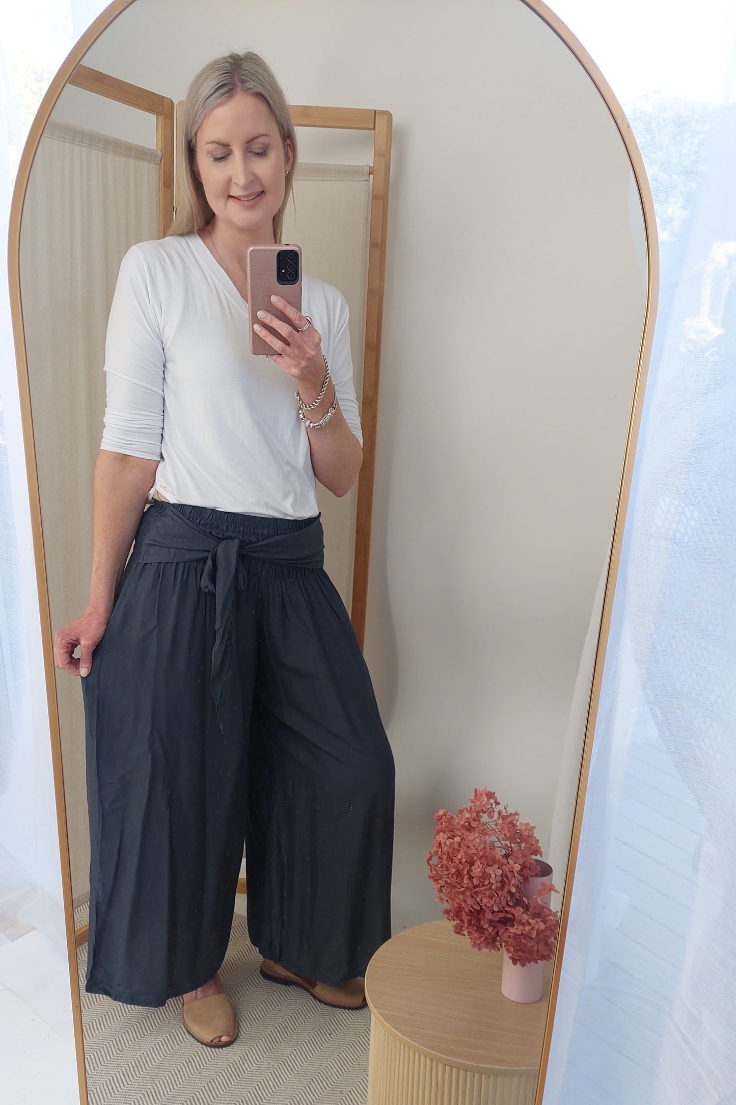 Loose Tie Palazzo Pants - Navy