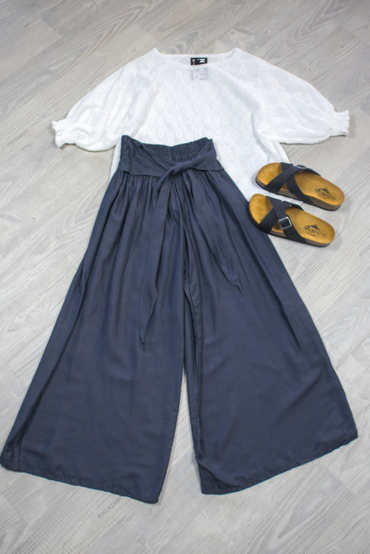 Loose Tie Palazzo Pants - Steel Grey