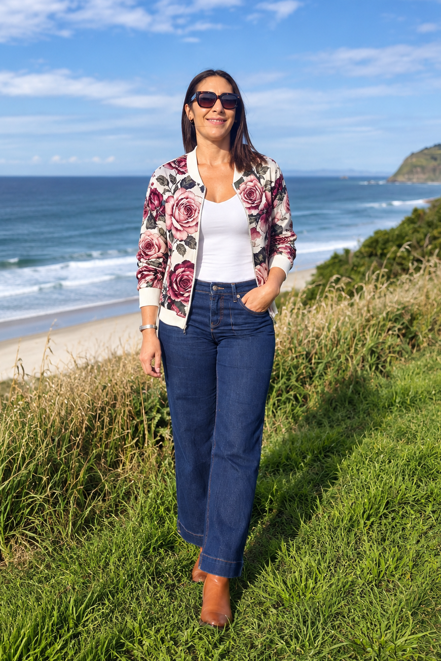 Mae Floral Zip Up - White