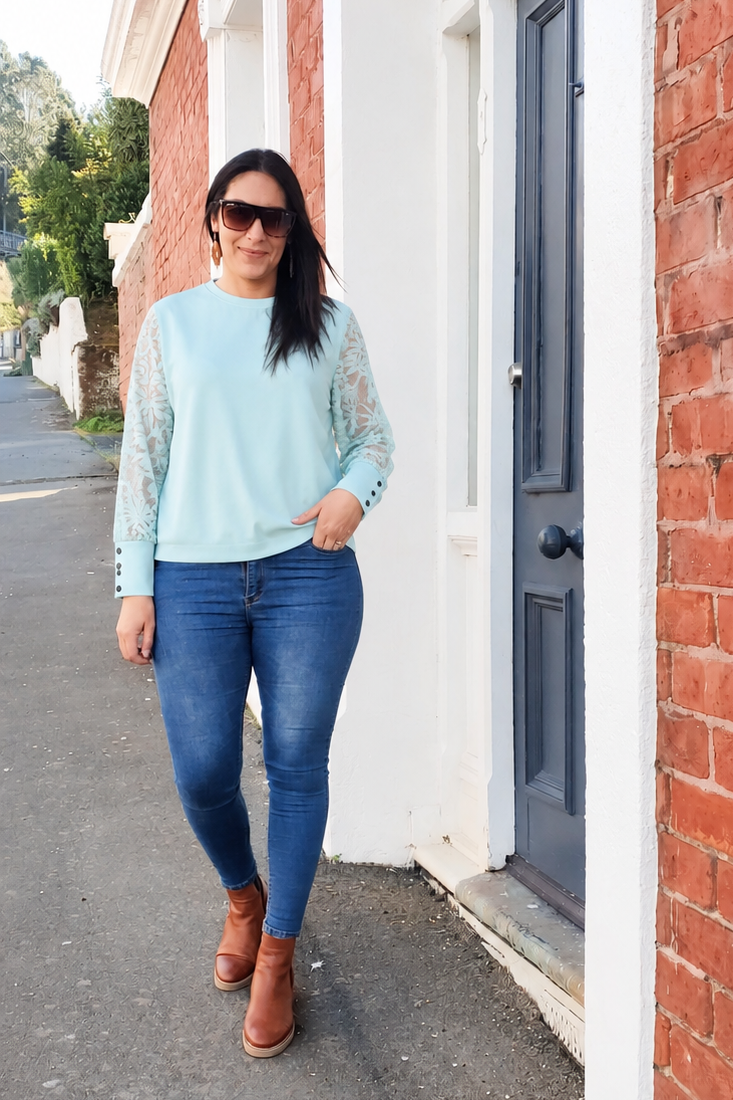 Mint - Lace Sleeve Aurelia Top