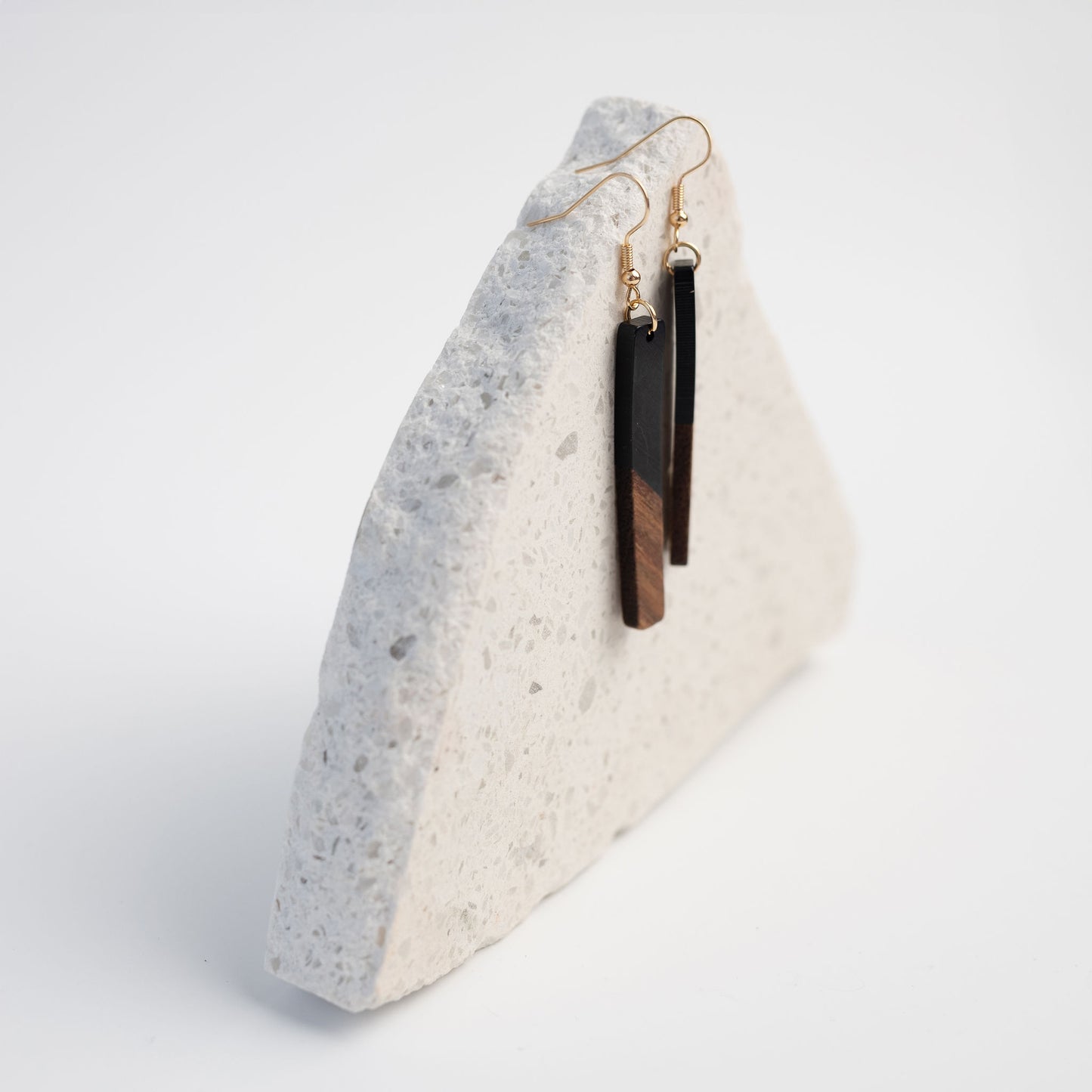 Black - Rectangular Wood & Resin Earrings