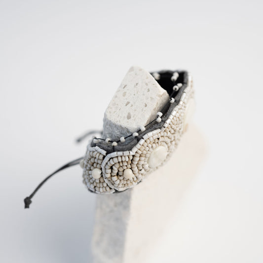 Beaded Wide Bracelet - Cream