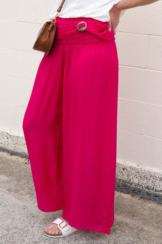 Loose Tie Palazzo Pants - Hot Pink