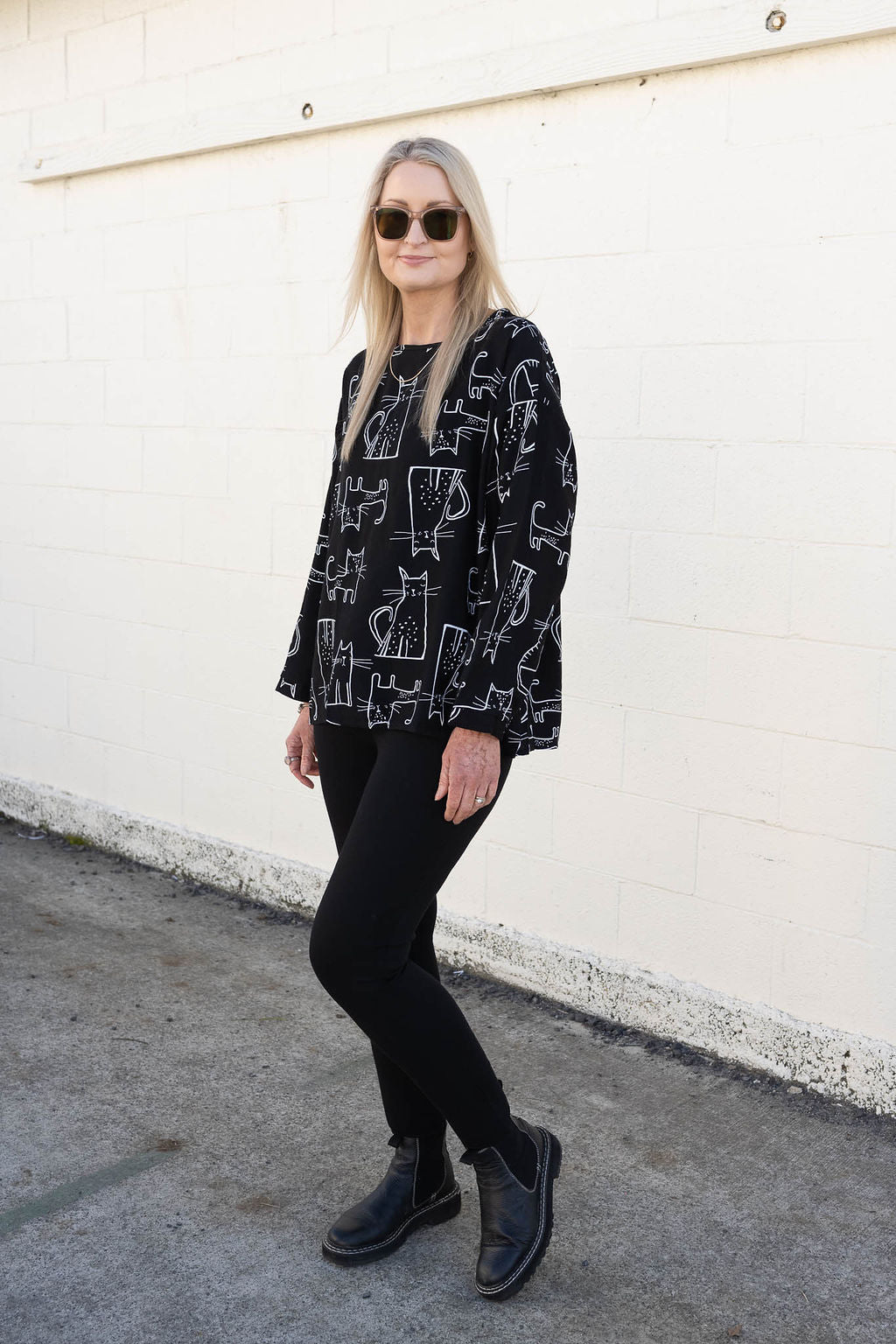 Funky Cat Print Top - Black